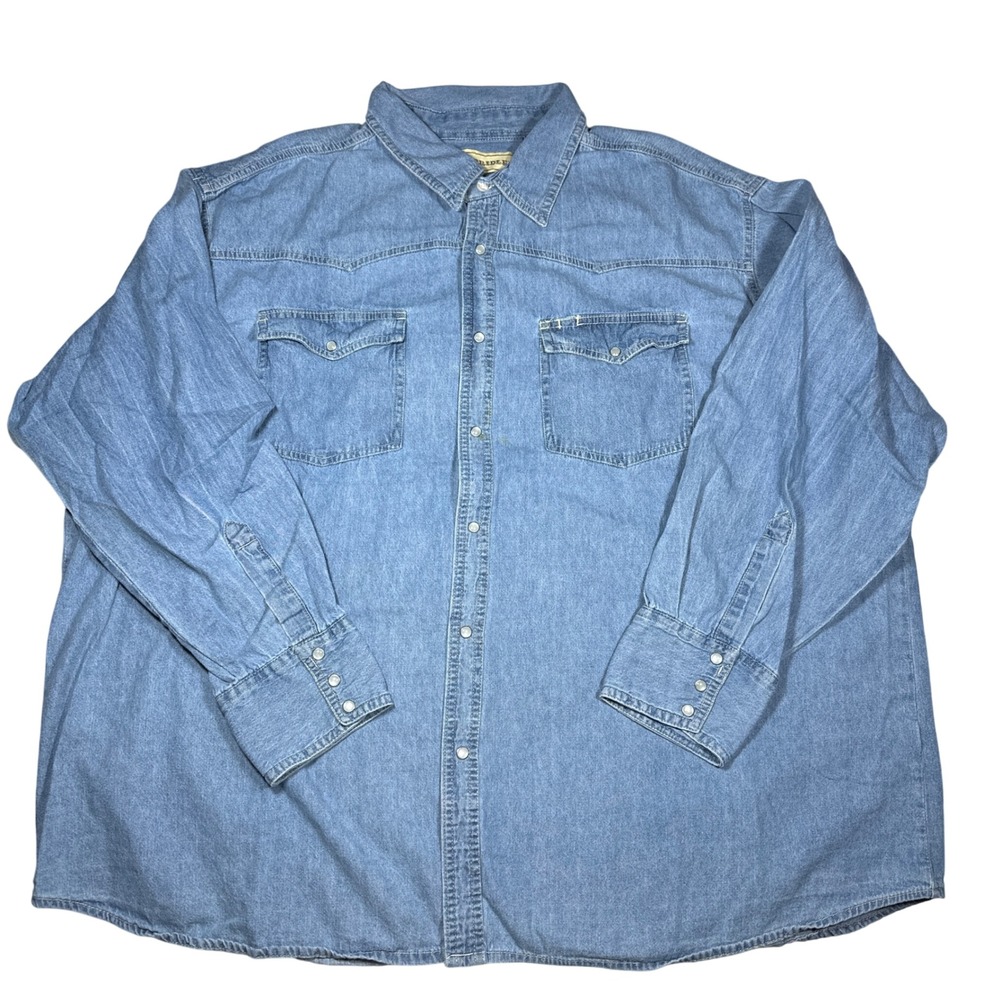 Bit‎ & Bridle 4X Denim Western Shirt Pearl Snap Long Sleeve Blue Cotton